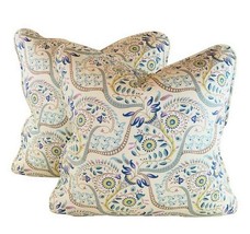 PR Pillow Covers 18&quot; Vicki Payne Free Spirit Aqua Gray Purple Botanical Paisley - £54.02 GBP