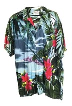 Men’s Hawaiian Shirt Thums Up for Him Vintage Hibiscus &amp; Island Palms Rayon Med - £20.50 GBP