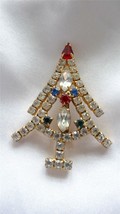 Vintage Rhinestones Goldtone Prong Setting Christmas Tree Brooch Pin - £19.97 GBP