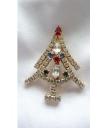 Vintage Rhinestones Goldtone Prong Setting Christmas Tree Brooch Pin - £19.74 GBP