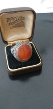 Antique Vintage 1900-s Solid Silver Agate Enameled Heavy Chinese Ring UK... - $187.11