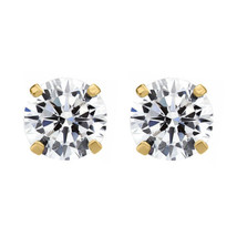 Precious Stars 14k Yellow Gold Cubic Zirconia 7mm Solitaire Screwback Earrings - £59.87 GBP