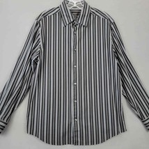 Claiborne Men Shirt Size L Black Stripe Preppy Stretch Long Sleeve Butto... - £9.07 GBP