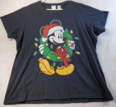 Disney Christmas T Shirt Women Size 3XL Black Knit Cotton Short Sleeve Crew Neck - £16.63 GBP
