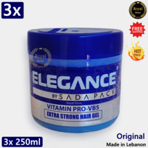 3x Elegance Extra Strong Hold Hair Styling Gel 250ml Vitamins Pro-VB5 Protection - £38.50 GBP