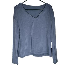 V Neck Textured Sweater Blue Womens XS Long Sleeve Lightweight - £6.77 GBP