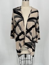 Poetry Women&#39;s Open Front Kimono Jacket Sz S Beige Black 3/4 Sleeve Sheer - £23.22 GBP