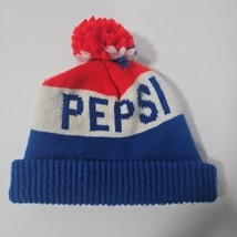 Vintage 1970s 80s Pepsi Red White Blue Knit Ski Cap Beanie Hat Pom Pom S... - $33.81 CAD
