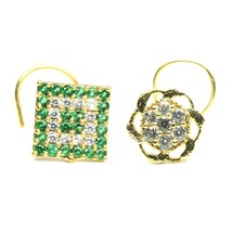 2pc Set Gold Plated Indian Medusa Square Nose Stud CZ Twisted piercing nose ring - £11.96 GBP