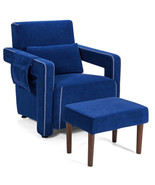 Modern Berber Fleece Single Sofa Chair with Ottoman and Waist Pillow-Blu... - $290.09