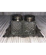 Vintage Diamond Shape Glass and Metal Mini Salt Pepper Shakers W/Metal T... - €9,06 EUR