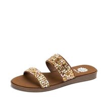 Yellow Box Deloris Size 7.5 M Women&#39;s Leather 2-Band Jeweled Slide Sanda... - $39.86 CAD