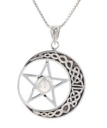 Jewelry Trends Sterling Silver Celtic Moon and Star Pentacle Pendant wit... - $114.83 CAD