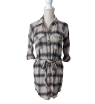 American Eagle AEO Womens Sz XS Beige Plaid Flannel Shirt Dress Roll Tab... - £15.45 GBP