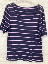 Gap Womens Size XL Pullover Top Navy Blue Purple Stripe Short Sleeve Stretch - $6.89