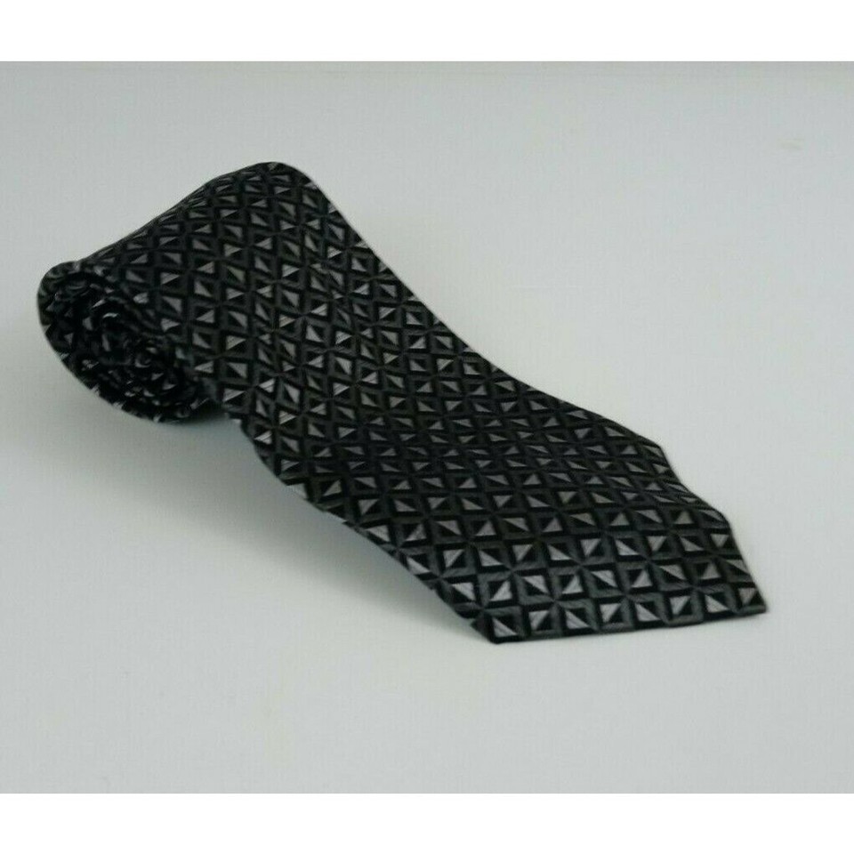 Van Heusen Silver &amp; Black Tie With Geometric Triangle Designs - $12.86