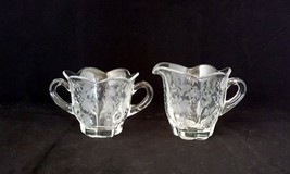 Duncan &amp; Miller INDIAN TREE Etched Glass Open Sugar Bowl &amp; Creamer Set - £19.46 GBP