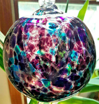 Hanging Glass Ball 4&quot; Diameter Purple &amp; Aqua Specks Witch Ball (1) 19HB6 - £14.73 GBP