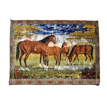 Vintage Horse Velour Wall Hanging Tapestry Western Country Farmhouse 48x72&quot; 4x6&#39; - £51.06 GBP