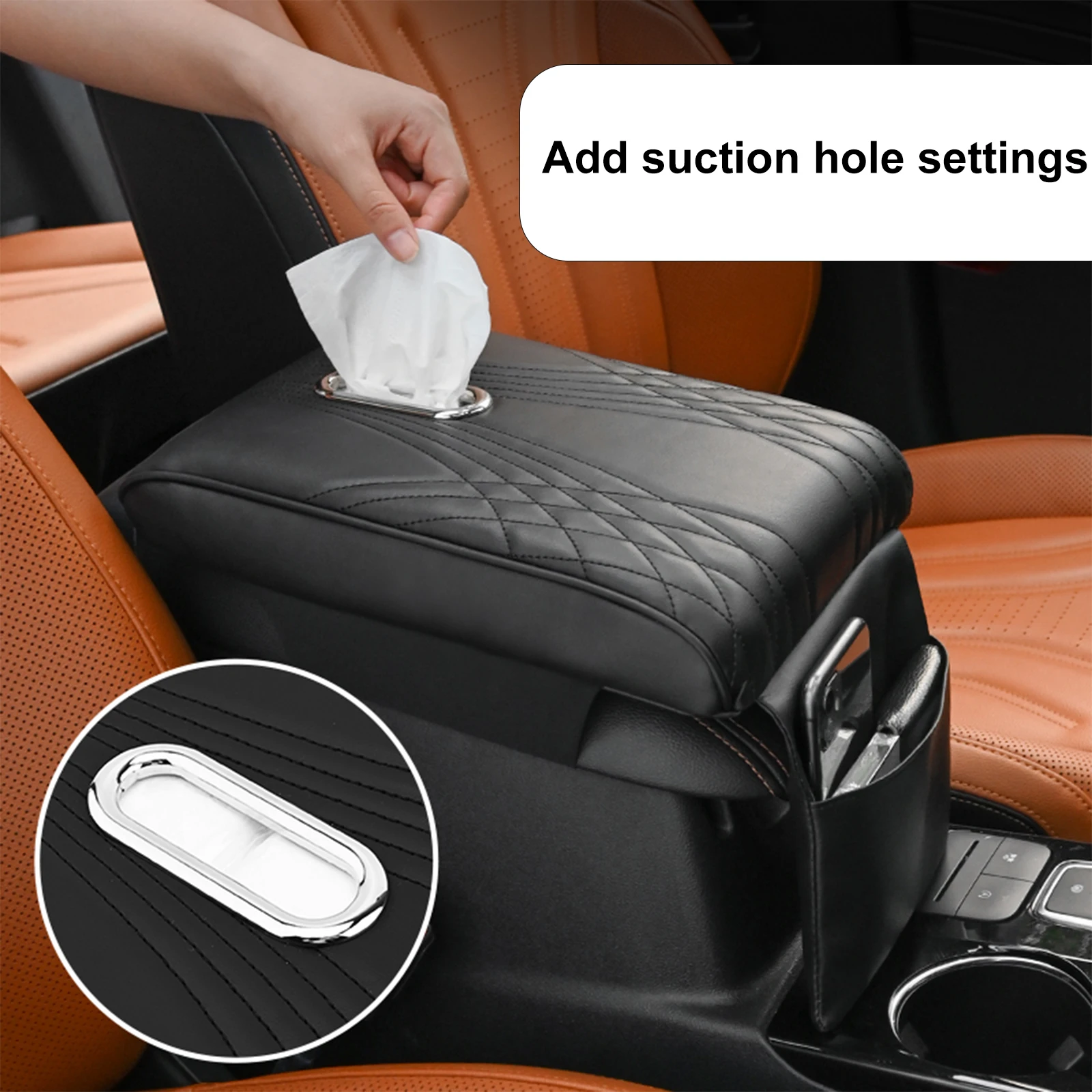 PU Leather Car Armrest Mat - Center Console Arm Rest Protection Cushion with A - £20.39 GBP
