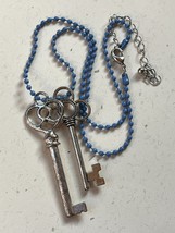 Light Blue Enamel Bead Chain w Large Silvertone Skeleton Keys Pendant Necklace – - £8.81 GBP