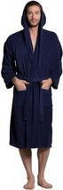 Men&#39;s Turkish Terry Cloth Robe, Thick Hooded Bathrobe Large Navy - $50.99