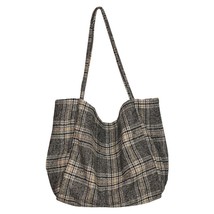 Andbag simple large capacity handbags wool totes plaid shoulder bag female vintage wild thumb200