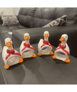 Vintage Geese Ducks Napkin Rings With Red Ribbon on Neck Set of 4 - $8.10