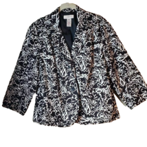 Covington Black and White Print 3/4 Sleeve Fitted Linen Blend Blazer Jacket XL - £21.28 GBP