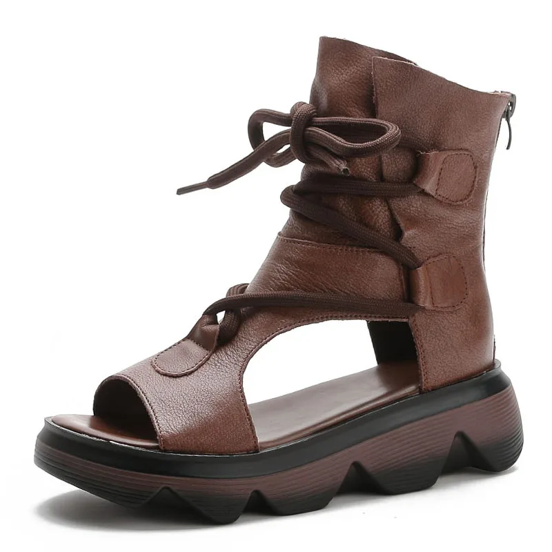 Handmade Retro Wedges Gladiator Sandals For Women Summer Cool Boots Genu... - £79.47 GBP