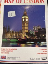 Vintage London Map Thomas Benacci Transportation Underground Bus /Road 1986 - £9.02 GBP