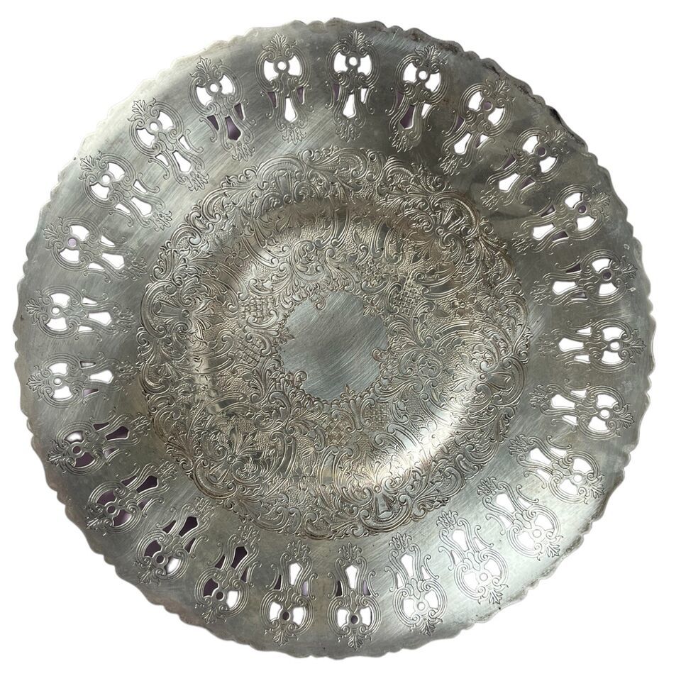 Vintage Empire 2865 Silveplated Pierced Edge Round Plate Intricate Desig... - $16.00