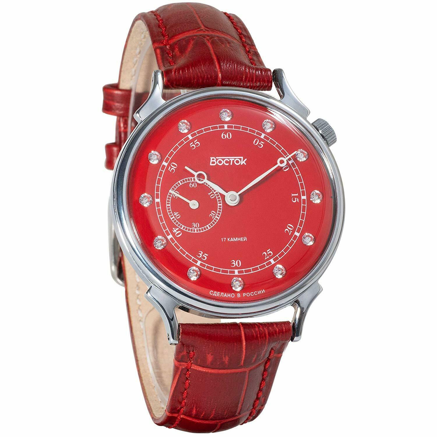 Vostok Classic Womens 581590 Mechanical Red Dial Wrist Watch Cubic Zirconia - $76.03