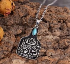 Cow Ear Tag Necklace Black and Silver - $14.99