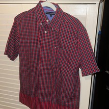 Tommy Hilfiger Mens Medium Red Multicolor Plaid Button Down Short Sleeve - £11.72 GBP