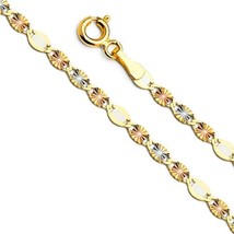 Genuine 14k Tri-tone Gold 3mm Star Valentino Chain Necklace 16&quot; 18&quot; 20&quot; 22&quot; 24&quot; - £251.90 GBP+