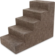 Dog Stairs for Small Dogs &amp; Cats, Foam Pet Steps,  Brown Linen, 5-Step - £97.36 GBP