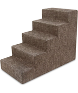 Dog Stairs for Small Dogs &amp; Cats, Foam Pet Steps,  Brown Linen, 5-Step - £95.90 GBP