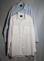 Wrangler White/Blue Men&#39;s Pearl Snap Long Sleeve Cowboy 2 Shirts Size 56&quot; Chest - £27.69 GBP