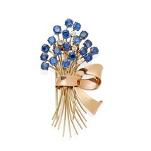 14k Gold 18 Karat Saphir, 0.75ct Diamant Blumengesteck Brosche Rund 1940... - $12,592.98