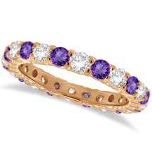 1CT Purple Amethyst &amp; Diamond Eternity Ring 14K Rose Gold - £783.21 GBP+