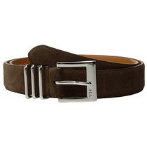 RALPH LAUREN Dark Brown Suede Triple Keeper Nickel Buckle Logo Belt XL - £39.95 GBP