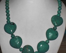 Huge Genuine Turquoise Howlite Hearts/ Beads Necklace - $100.00
