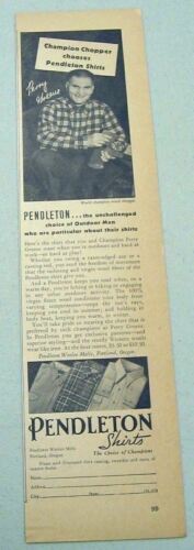 Primary image for 1937 Print Ad Pendleton Woolen Mills Shirts Champion Wood Chopper Perry Greene