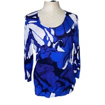 Escada Blue Abstract Butterfly Pattern Long Sleeve Crewneck Sweater Size... - $41.83