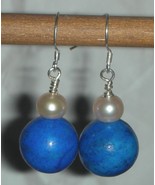  Genuine Blue Turquoise Howlite and Pearl Earrings - £7.98 GBP