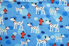 Sewing Cotton Quilting Fabric Dalmatian Puppy Dog Fire Hydrant Blue Polk... - $14.84