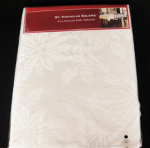 Ivory Poinsettia Holly Tablecloth 70&quot; Round Christmas Holiday Tone on Tone NIP - £13.53 GBP