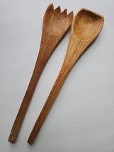 Wood Salad Fork and Spoon Serving Set 12&quot; Long 2 Piece Wooden Kitchen Tools - $9.60