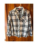 AW Outfitters Casual Plaid Flannel Button-Down Shirt Black White Pattern... - $418.15 MXN